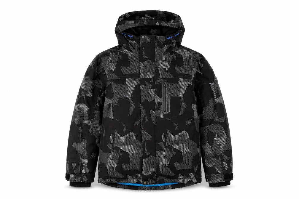 Front view of Next boys’ black camouflage puffer jacket - 12 years - winter