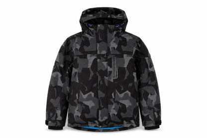 Front view of Next boys’ black camouflage puffer jacket - 12 years - winter