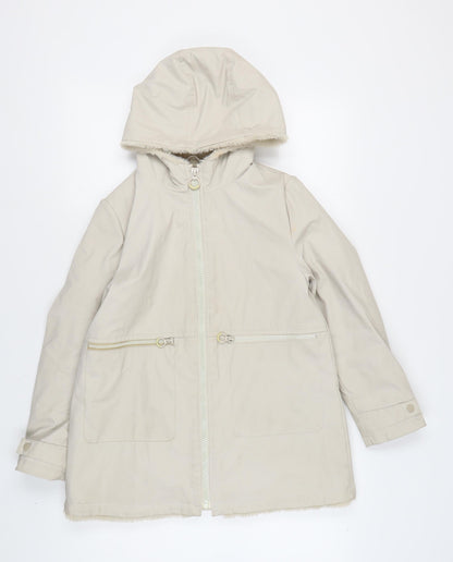Zara Girls Beige Hooded Coat 11-12 Years Long Zipped Pockets