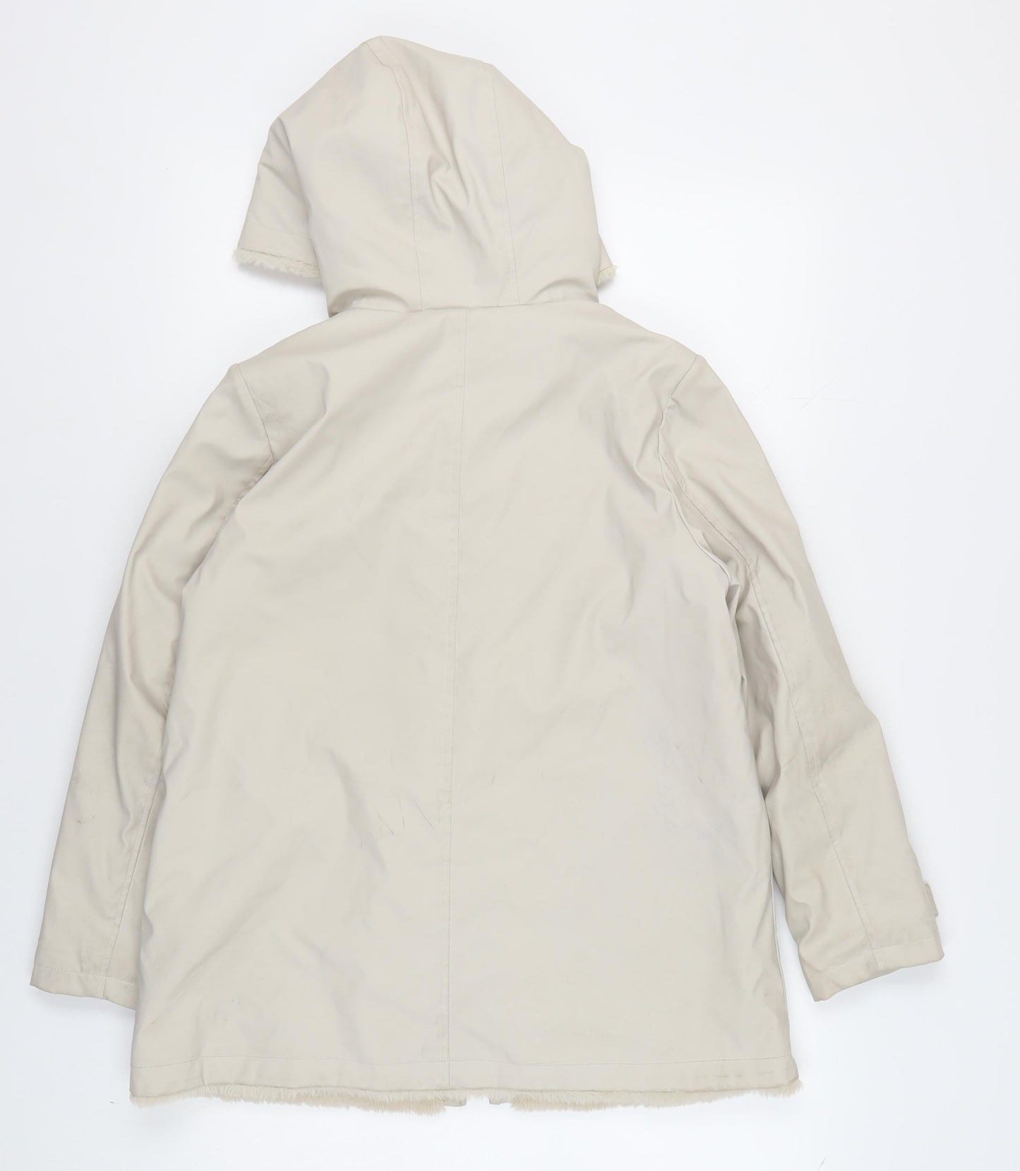 Zara Girls Beige Hooded Coat 11-12 Years Long Zipped Pockets