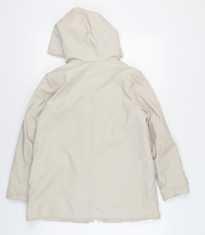 Zara Girls Beige Hooded Coat 11-12 Years Long Zipped Pockets