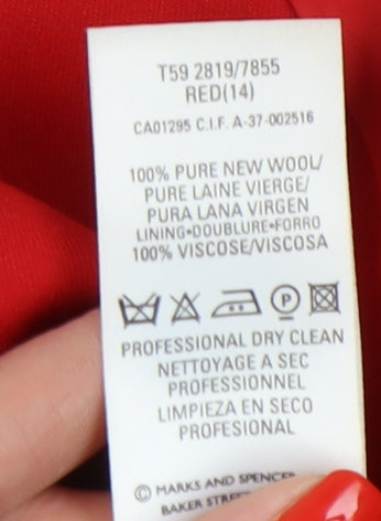 Marks and Spencer Red Wool Blazer, Women, Size 14, Long