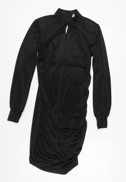 H&M Women Black Long Sleeve High Neck Dress M