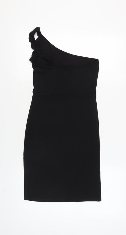 H&M Women's Black One Shoulder Sheath Dress Size 8