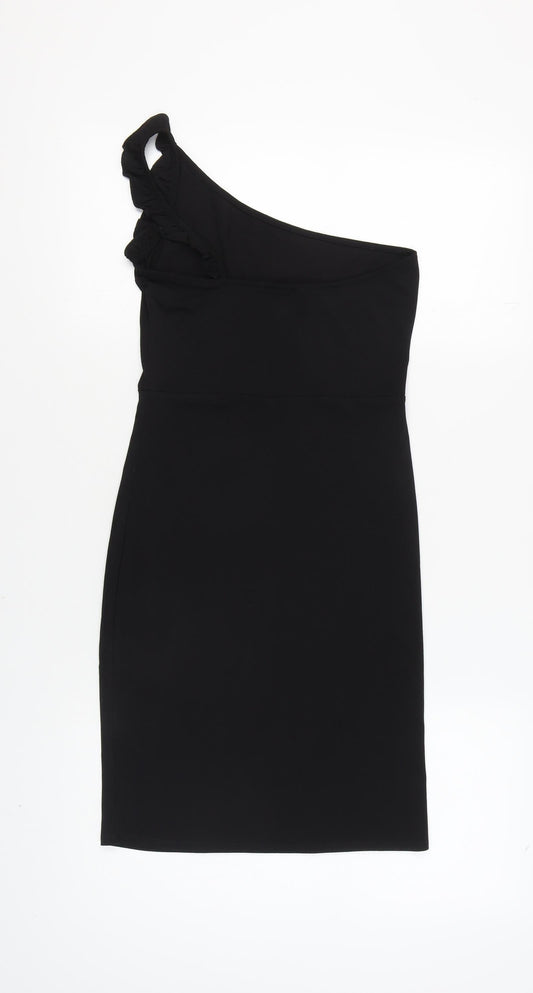 H&M Women's Black One Shoulder Sheath Dress Size 8