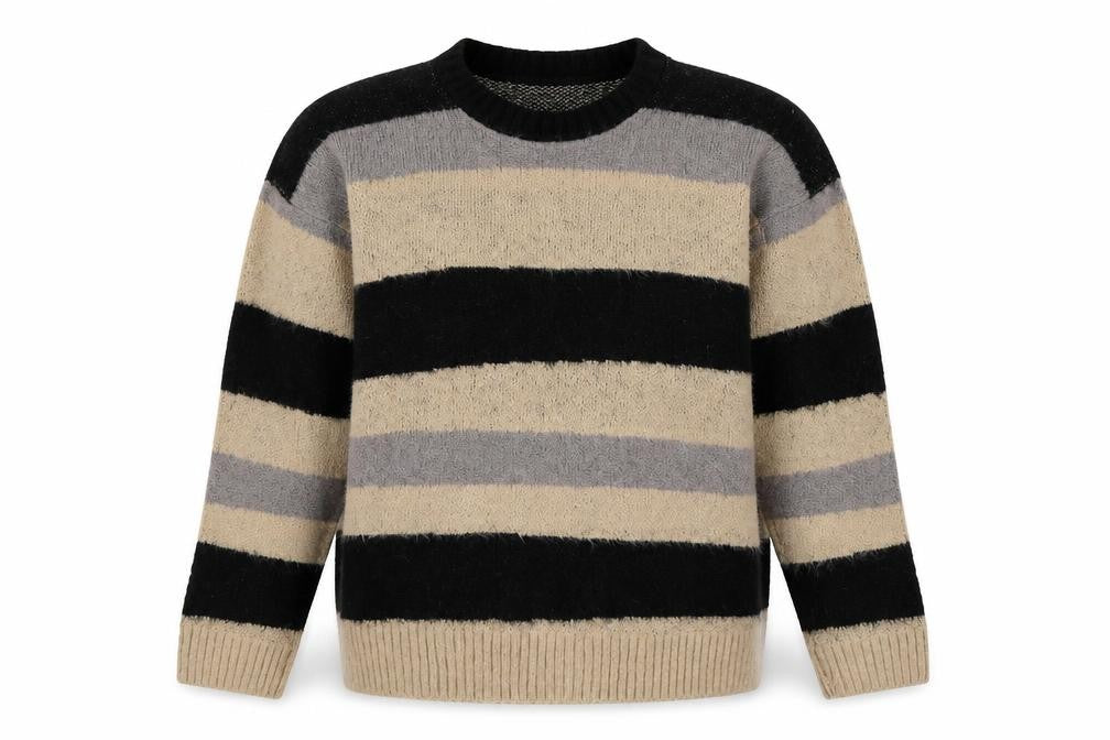 Front view of Mennace unisex striped chunky knit jumper m