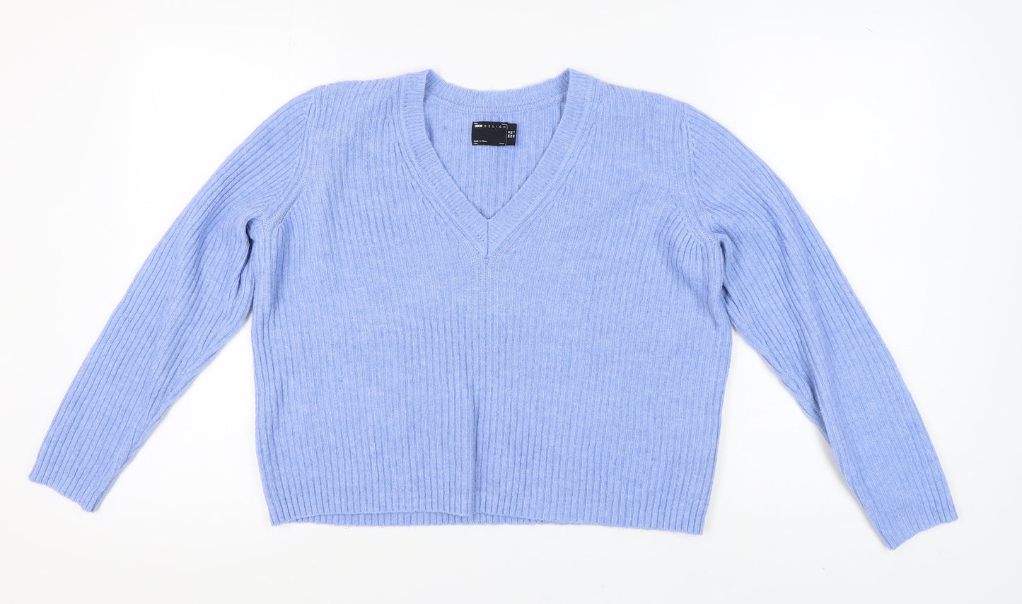 ASOS Design Women's Blue V-Neck Pullover Jumper, Size 10