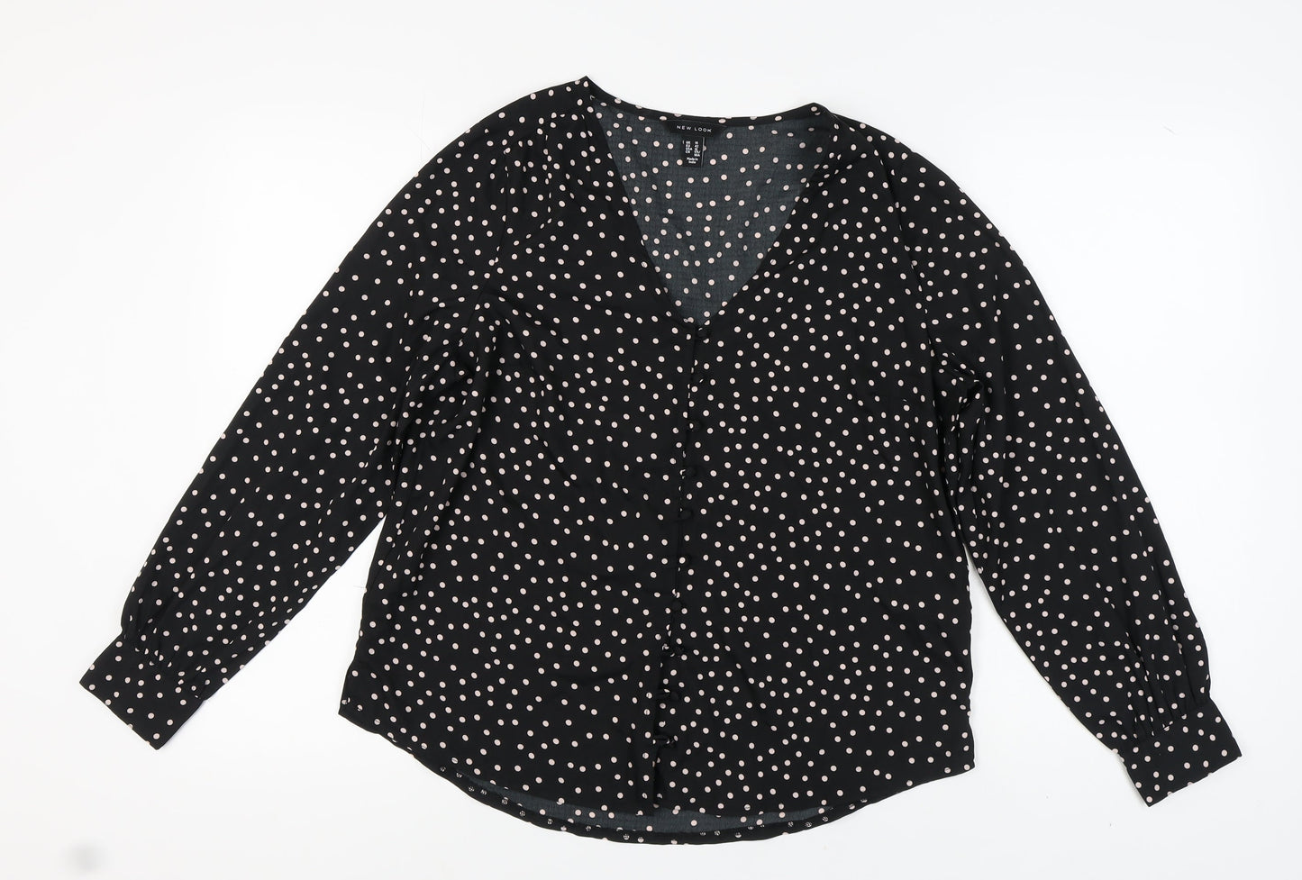 New Look Women's Black Polka Dot Long Sleeve Blouse Size 14