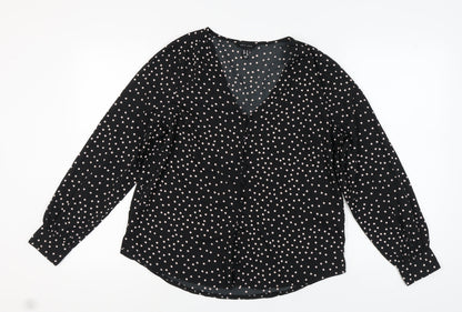 New Look Women's Black Polka Dot Long Sleeve Blouse Size 14