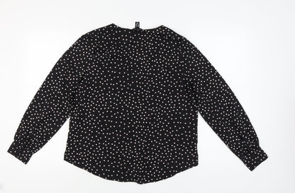 New Look Women's Black Polka Dot Long Sleeve Blouse Size 14