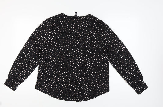 New Look Women's Black Polka Dot Long Sleeve Blouse Size 14