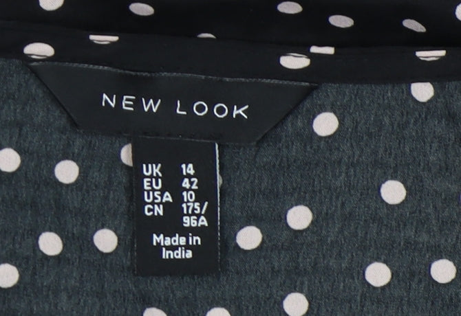 New Look Women's Black Polka Dot Long Sleeve Blouse Size 14