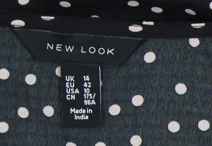 New Look Women's Black Polka Dot Long Sleeve Blouse Size 14