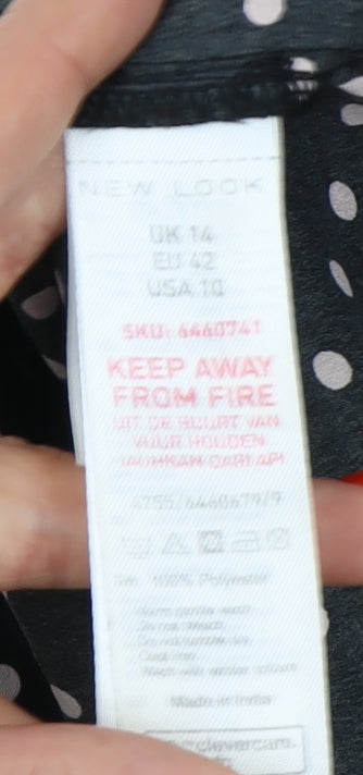 New Look Women's Black Polka Dot Long Sleeve Blouse Size 14