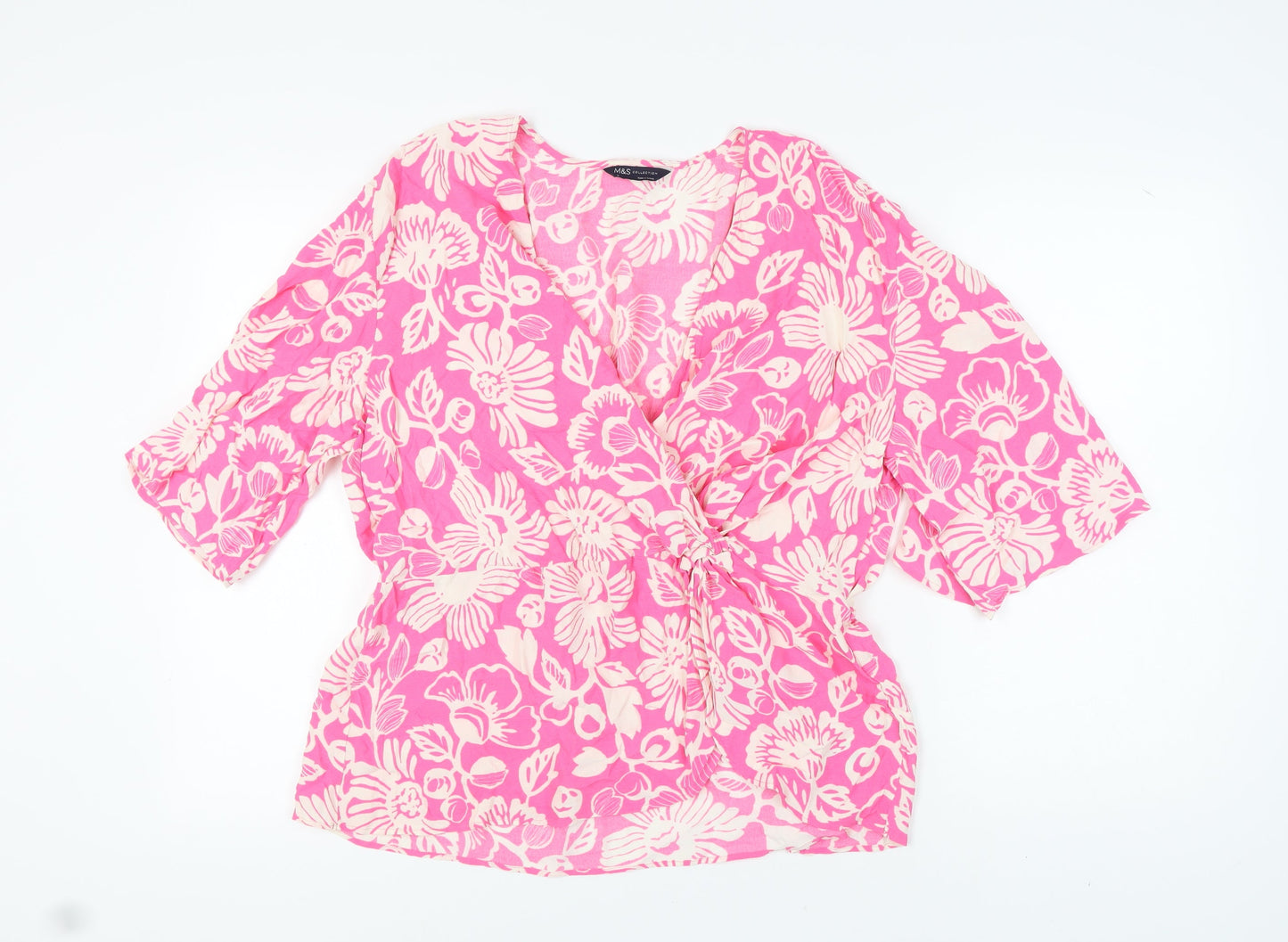 Womens UK Size 18 Marks and Spencer Pink Wrap Blouse