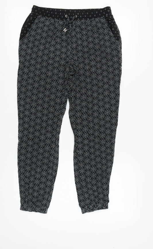New Look Women's Black Floral Jogger Trousers Size 10