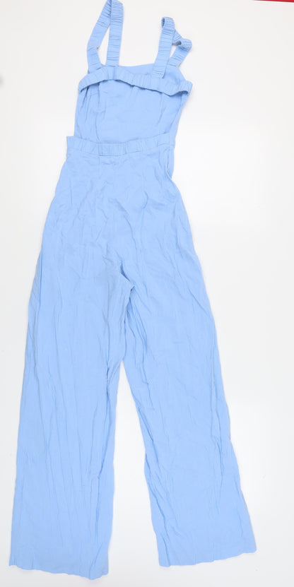 Bershka Women's Blue Jumpsuit 2XS - Casual Wide-Leg