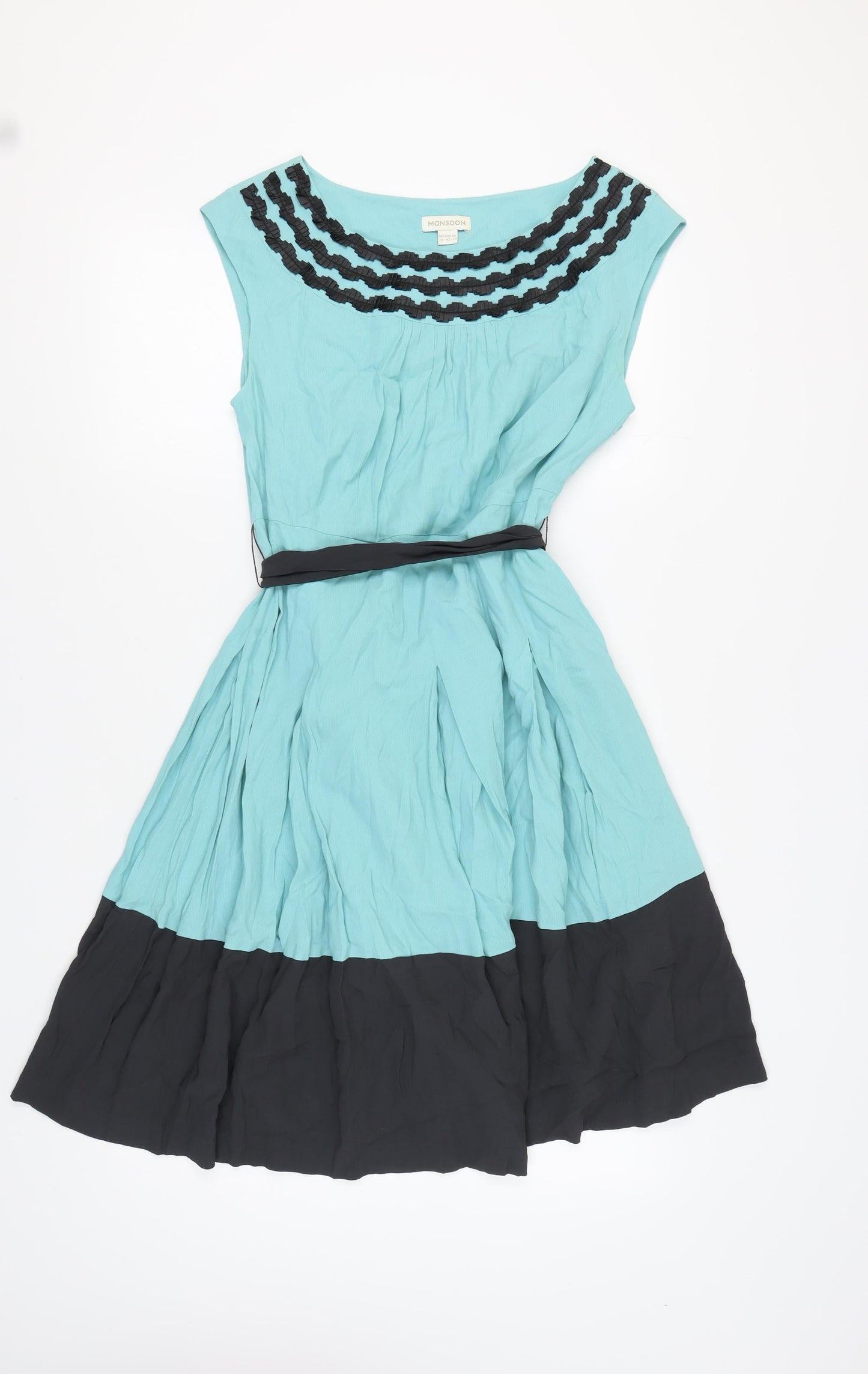 Monsoon Women's Blue Black A-Line Dress Size 14