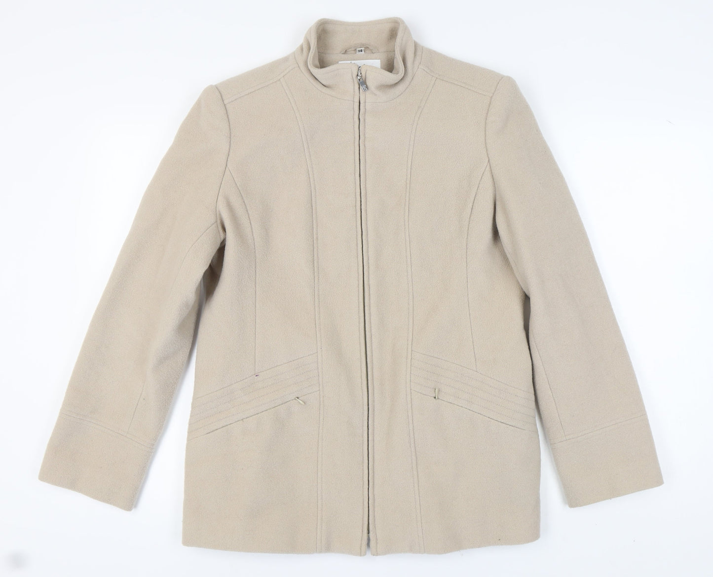 Klass Women’s Beige Wool Blend Mid-Length Coat - Size 14