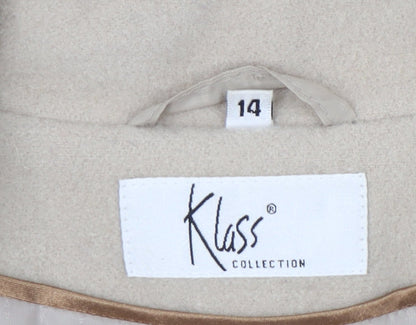 Klass Women’s Beige Wool Blend Mid-Length Coat - Size 14