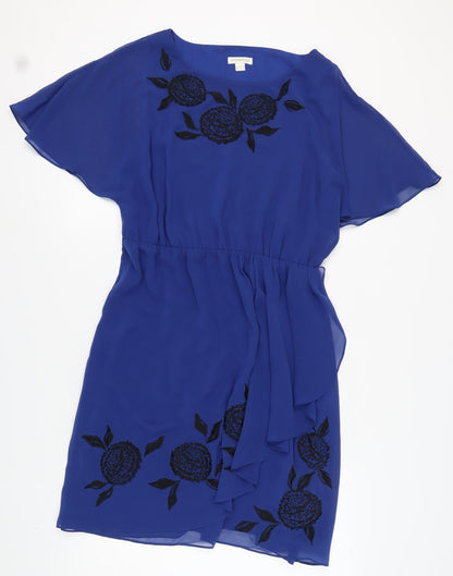 Monsoon Women's Blue Embroidered Shift Dress Size 16