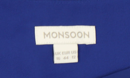 Monsoon Women's Blue Embroidered Shift Dress Size 16