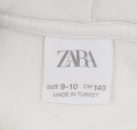 Zara Girls White Hoodie, Graphic Print, Size 9-10 Years