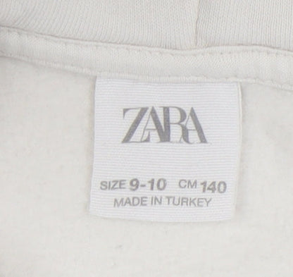 Zara Girls White Hoodie, Graphic Print, Size 9-10 Years