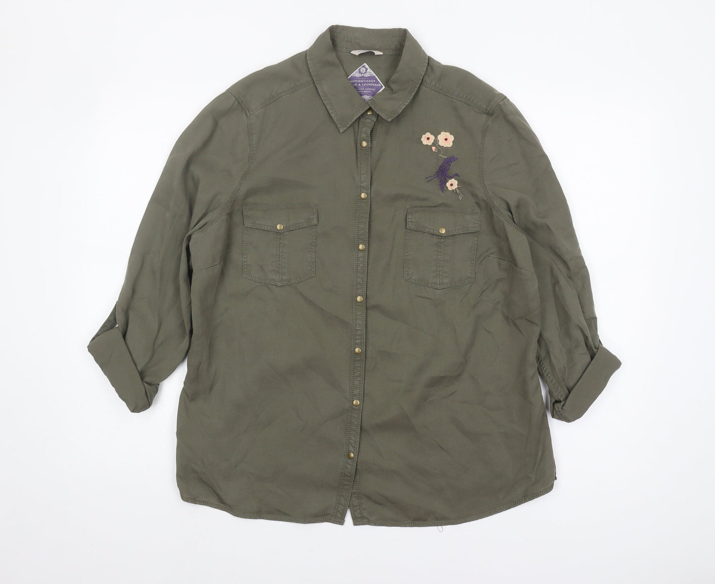 Womens UK Size 16 Marks and Spencer Green Basic Button-Up