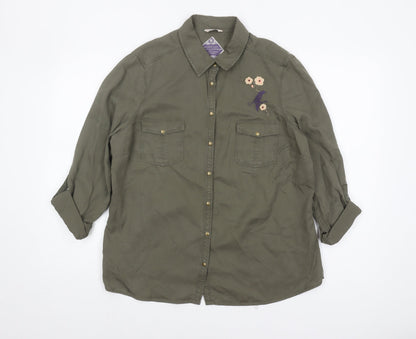 Womens UK Size 16 Marks and Spencer Green Basic Button-Up