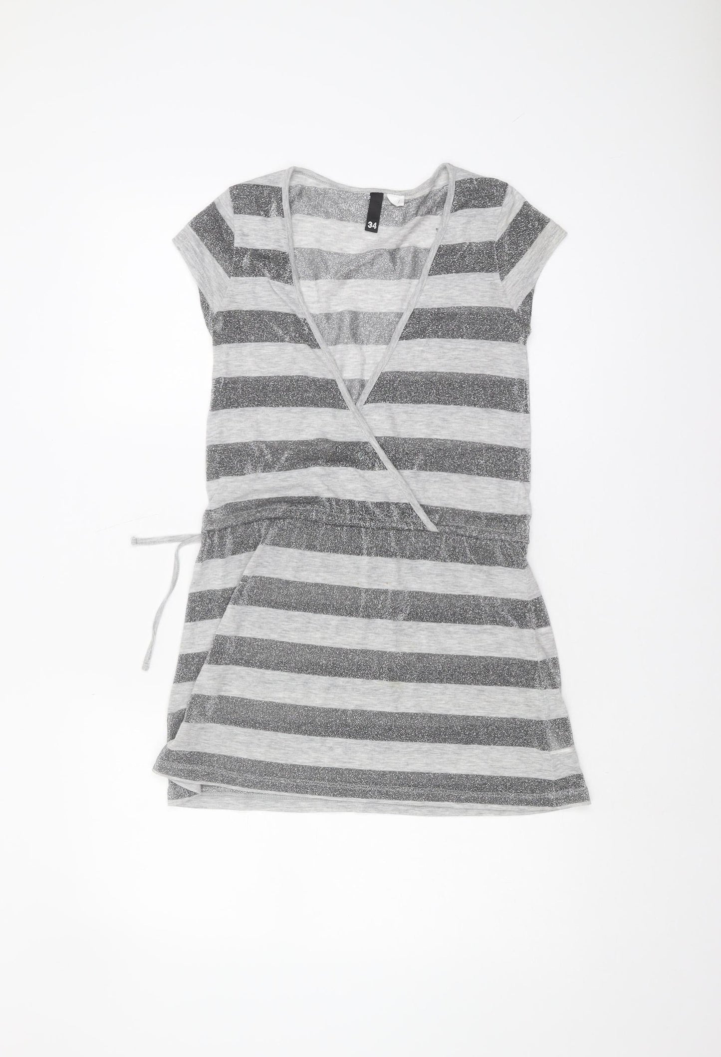 Womens UK Size 6 H&M Grey Wrap T-Shirt