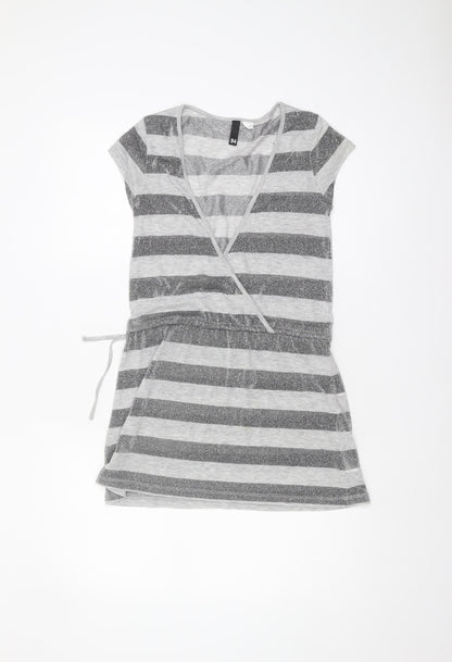Womens UK Size 6 H&M Grey Wrap T-Shirt