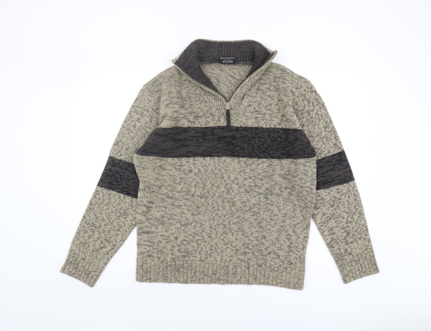 M2M Men's Beige Full Zip High Neck Jumper S