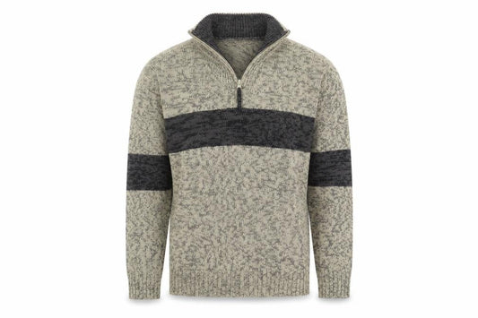 M2M Men's Beige Full Zip High Neck Jumper S
