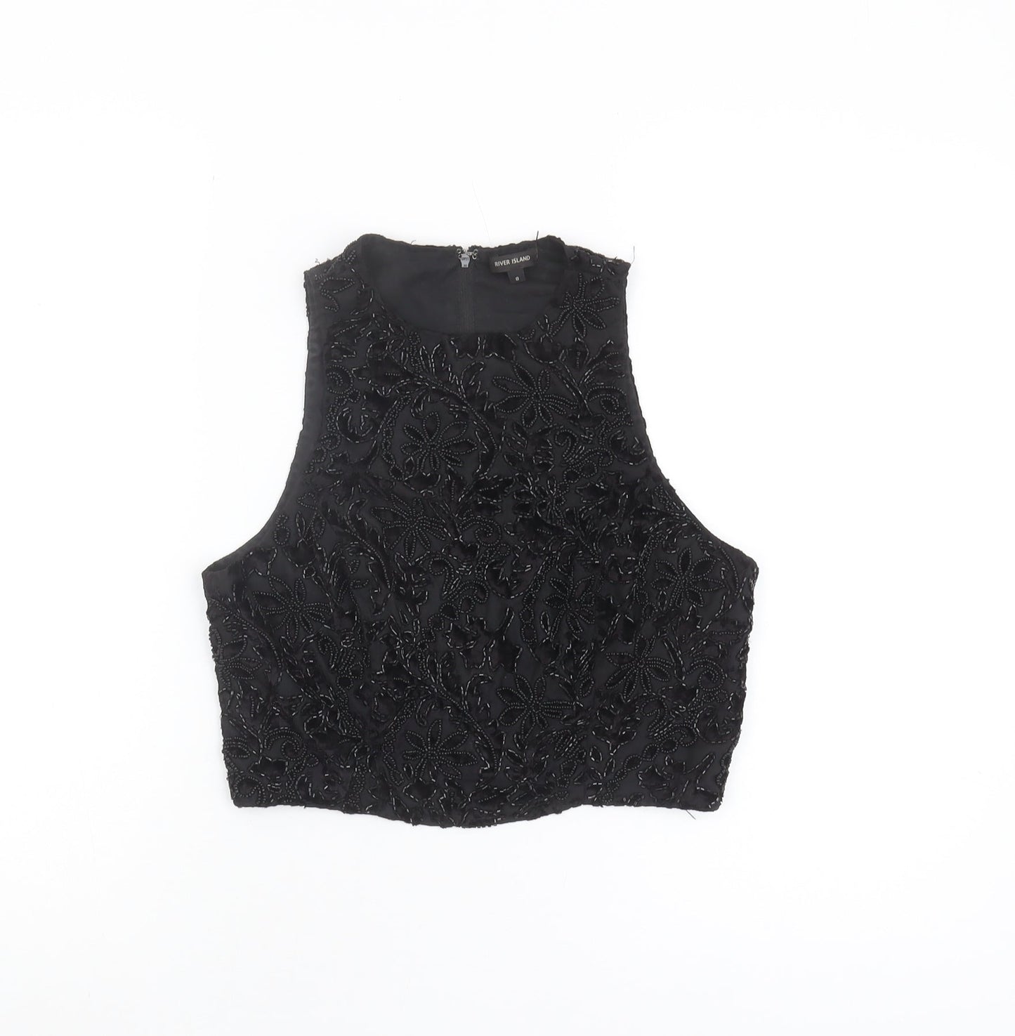 Womens UK Size 8 River Island Black Cropped Blouse