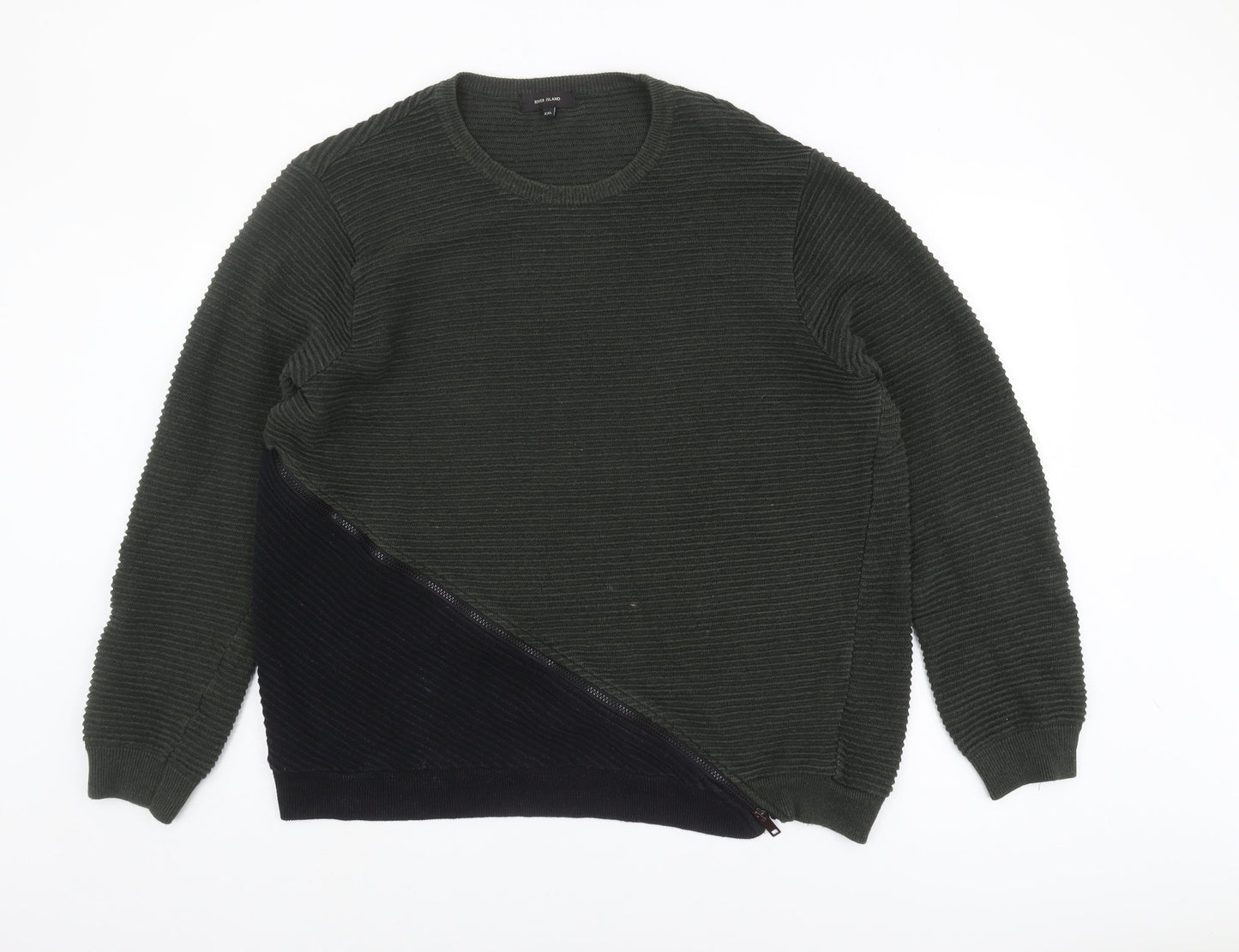 River Island Men's XXL Green Crew Neck Pullover Jumper