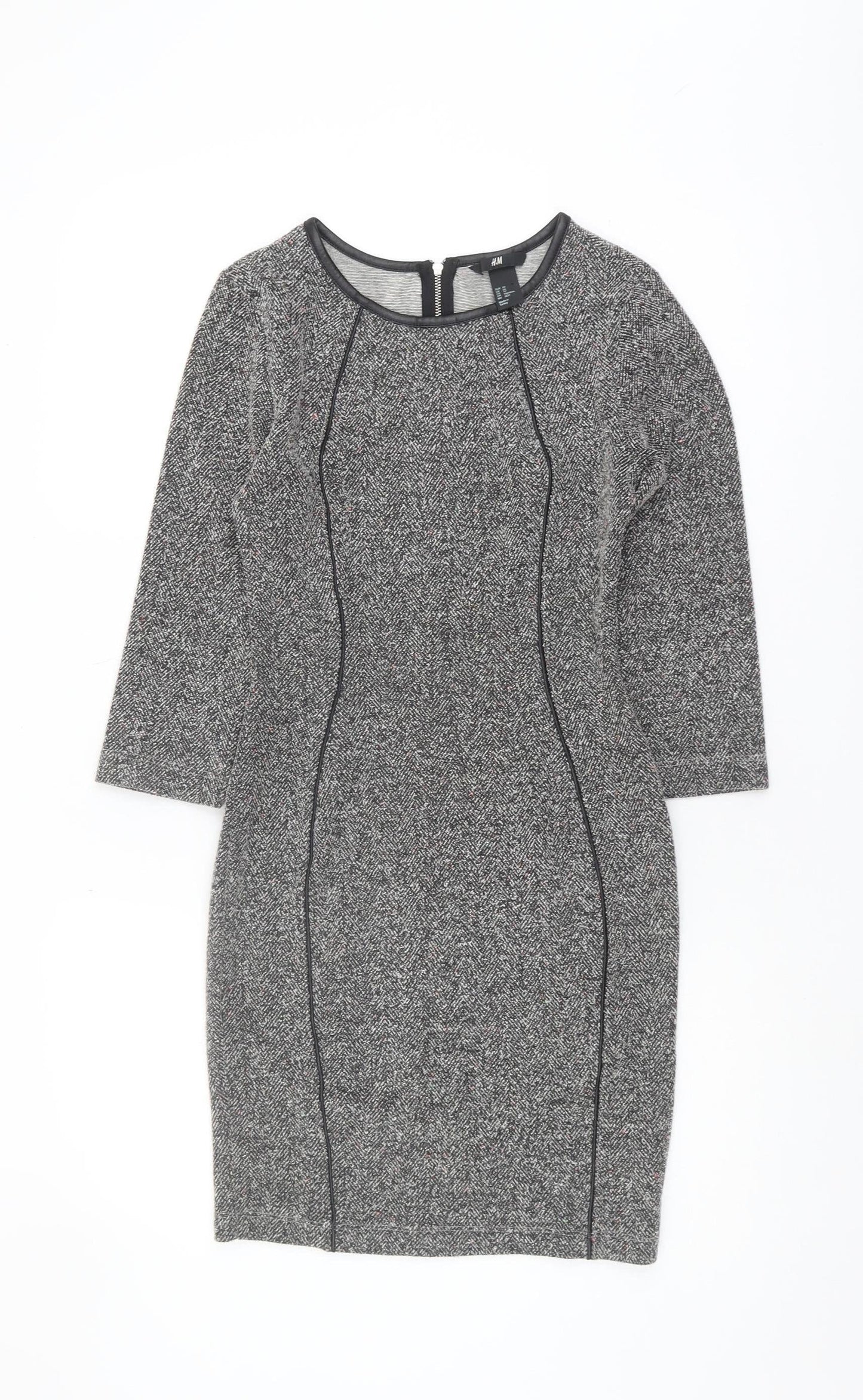 H&M Women's Grey Sheath Dress XS 3/4 Sleeve