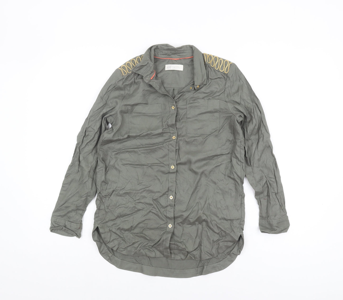 H&M Girls Green Button-Up Shirt, Size 11-12 Years