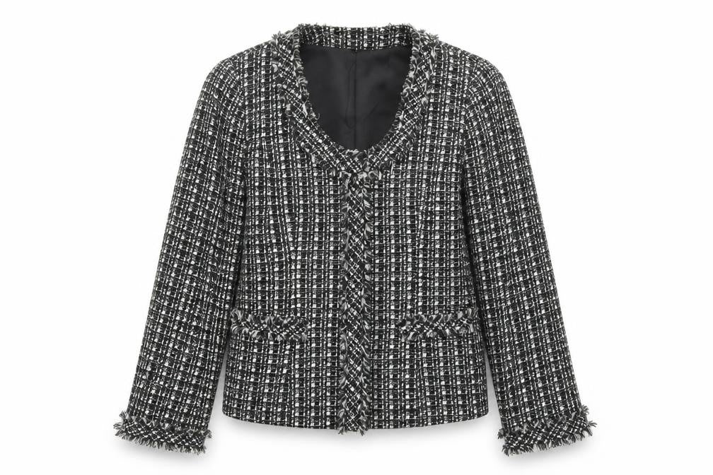 Yoek Women's Cropped Check Jacket Black Size 14