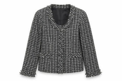 Yoek Women's Cropped Check Jacket Black Size 14