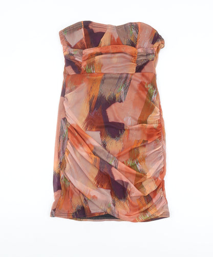 PrettyLittleThing Women's Orange Bodycon Strapless Dress, Size 12