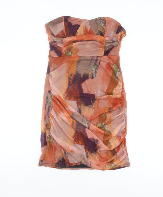 PrettyLittleThing Women's Orange Bodycon Strapless Dress, Size 12