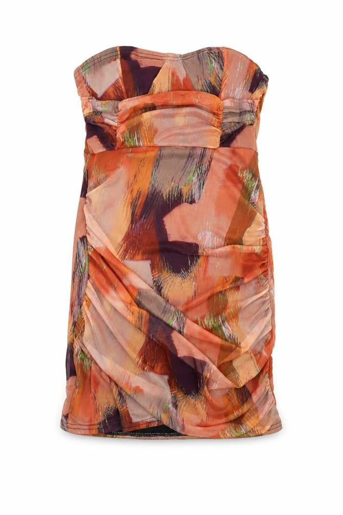 PrettyLittleThing Women's Orange Bodycon Strapless Dress, Size 12