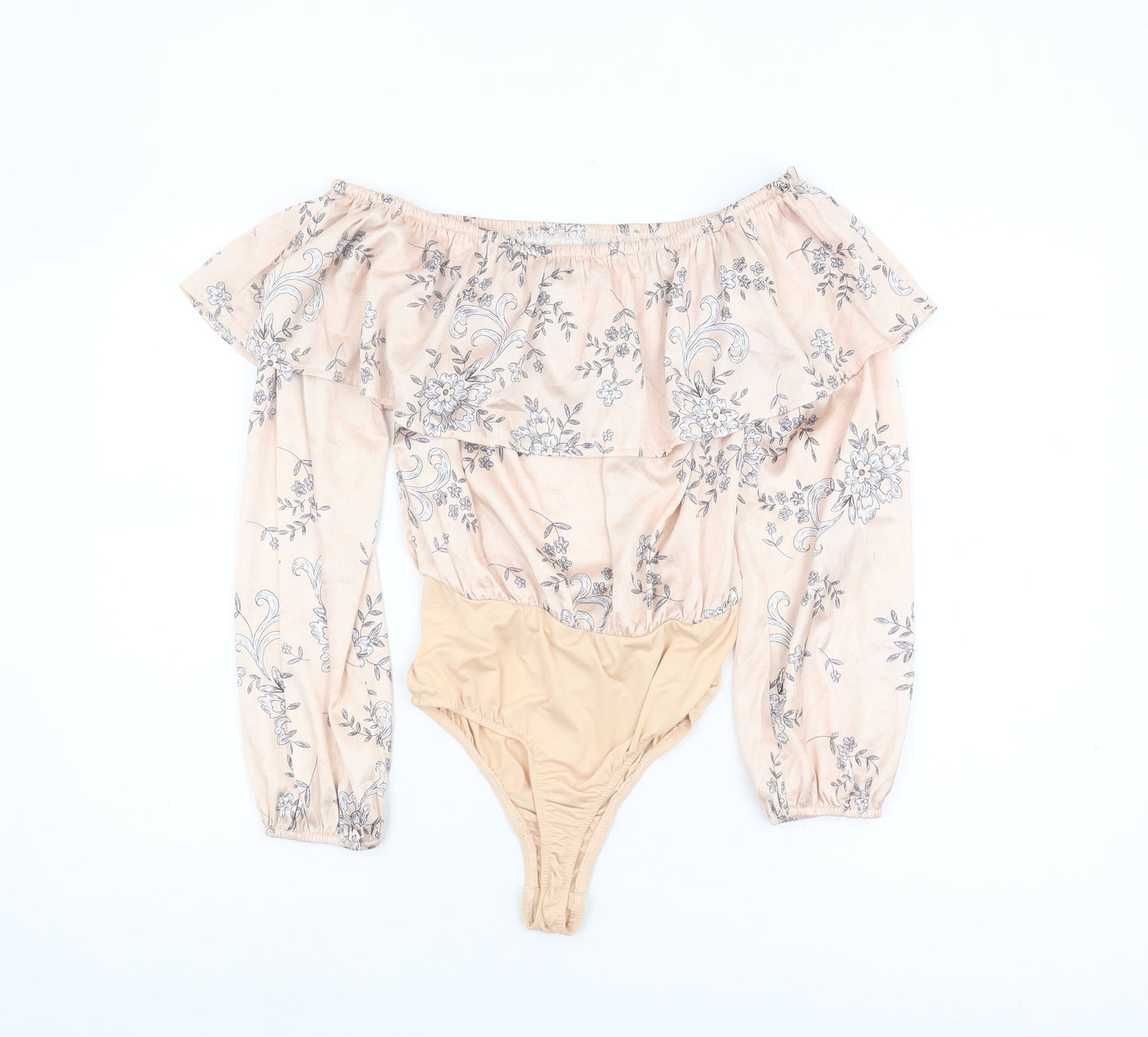 Missguided Women's Beige Floral Off Shoulder Bodysuit, Size 8