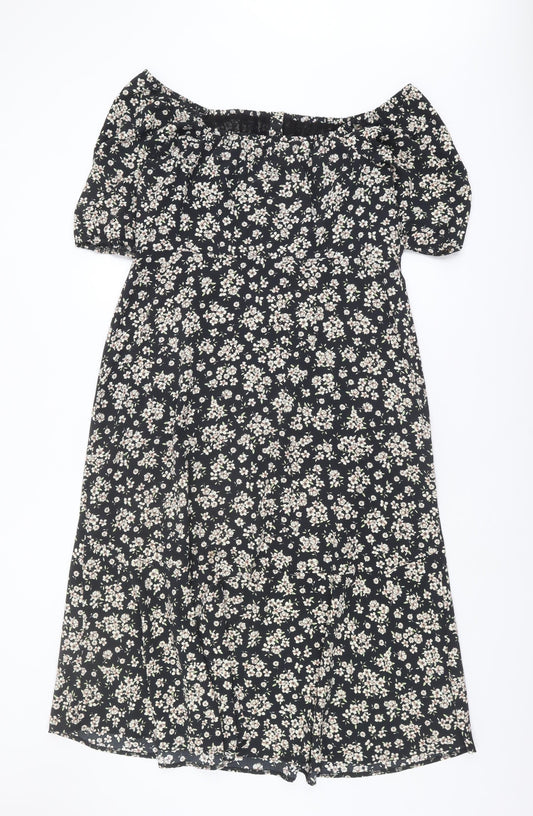 Wallis Women's Black Floral Off-Shoulder Dress Size 14