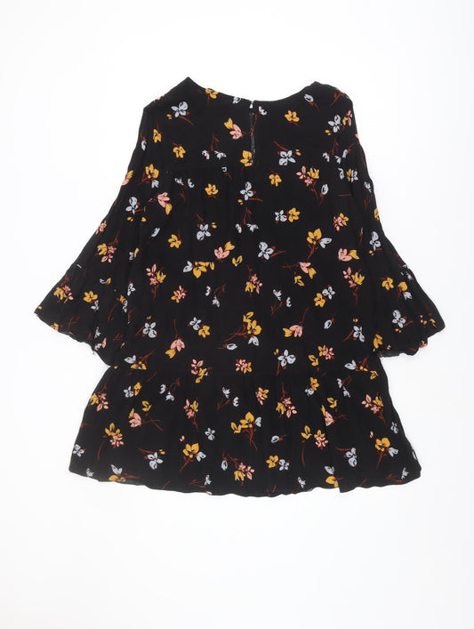 New Look Women's Black Floral Shift Dress - Size 12