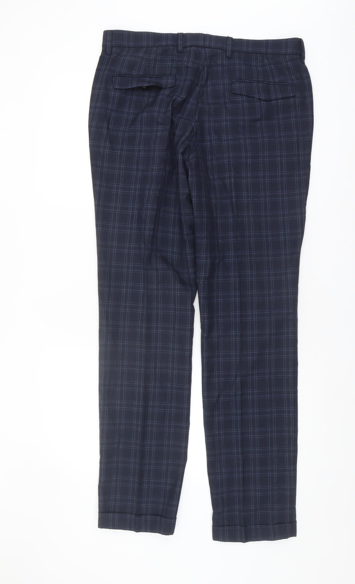Next Men's Blue Plaid Trousers, Size 34, Zip Closure
