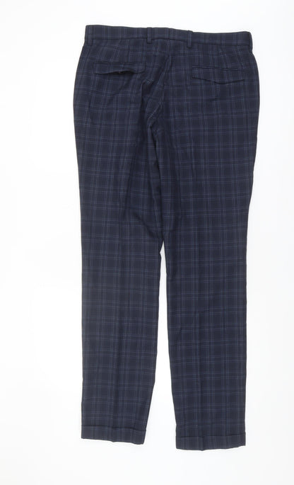 Next Men's Blue Plaid Trousers, Size 34, Zip Closure