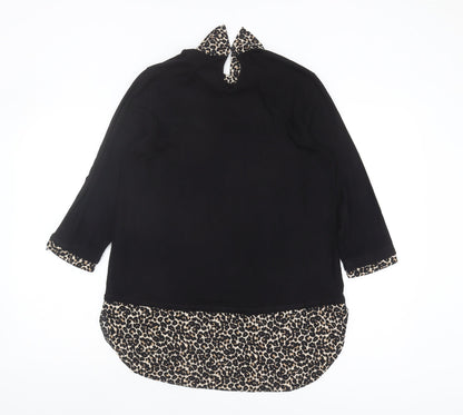 Dorothy Perkins Women Black Leopard Collar Blouse Size 10