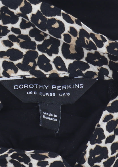 Dorothy Perkins Women Black Leopard Collar Blouse Size 10
